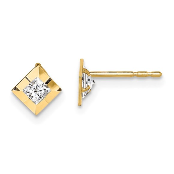 14k Yellow Gold Madi K Children's Kids Girls Jewelry CZ Square Post Earrings